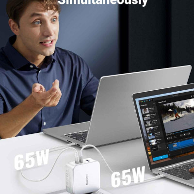 Ugreen UG15339CD289TK 140W 2c1a GaN Nexode kèm cáp USB-C dài 1.5M Bộ sạc nhanh 2 x USB-C + 1 x USB-A Màu Trắng - HÀNG CHÍNH HÃNG
