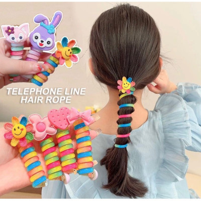 Dây Cột Tóc Dạng Lò Xo Xoắn Tạo Kiểu Màu Cầu Vồng Có Đính Hoa