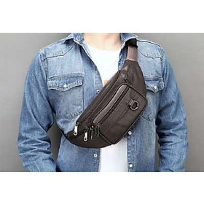 Túi đeo chéo nam da bò BHM9044 Đeo trước ngực, đeo bụng, đeo sau lưng