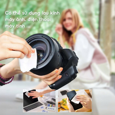 Hộp 100 miếng khăn lau nano dùng 1 lần - Chống bám hơi nước,hơi thở, chống mờ sương cho kính - Hàng Chính Hãng