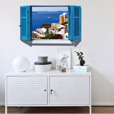 Decal dán tường nguyên miếng cửa sổ màu xanh  Địa Trung Hải SK9059A 