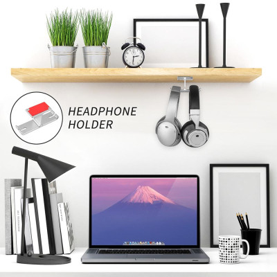 Giá đỡ tai nghe kép Bee  bằng nhôm đa năng có Bộ cuộn cáp sạc - Bạc