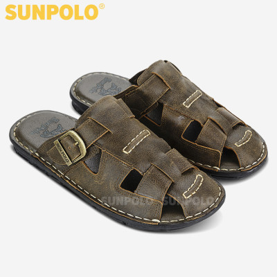 Dép nam bít mũi chất liệu da bò cao cấp SUNPOLO ABI019 (Đen, Nâu)