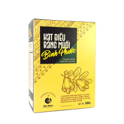 Hạt Điều không vỏ lụa rang muối Bình Phước, loại A+, hộp giấy 500g chuyên tặng người nước ngoài.