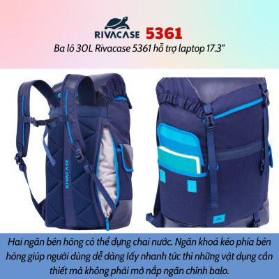 Balô 30L Rivacase 5361 Để Vừa laptop 17.3" - Bảo Hành 24 Tháng - Hàng Chính Hãng