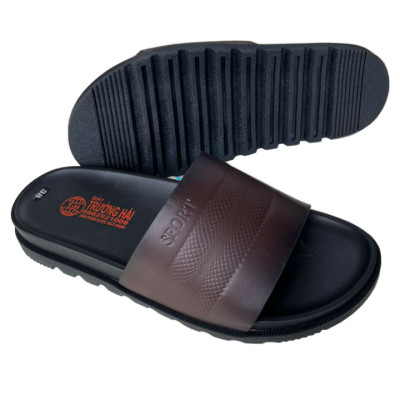 Dép da nam quai ngang thời trang da bò thật màu nâu chính hãng Trường Hải QN157