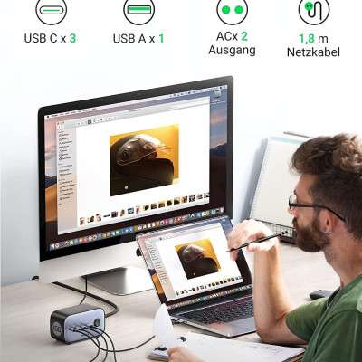 Ugreen UG60167CD270TK 100W 1.8M Bộ sạc nhanh DigiNest Pro gồm 3 cổng USB-C + USB-A cáp nguồn dài 1.8M chuẩn cắm EU - HÀNG CHÍNH HÃNG