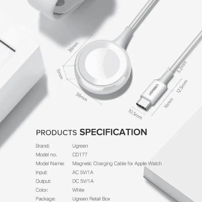 Ugreen UG60708CD177TK 1m sạc không dây cho apple watch từ tính cổng usb type c màu trắng - HÀNG CHÍNH HÃNG