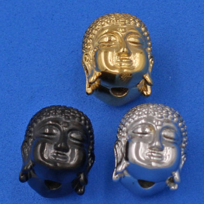 Vòng đeo tay Cẩm Thạch Đông Ninh 14 ly cẩn hạt Phật A Di Đà inox đen VCTDNNLE14