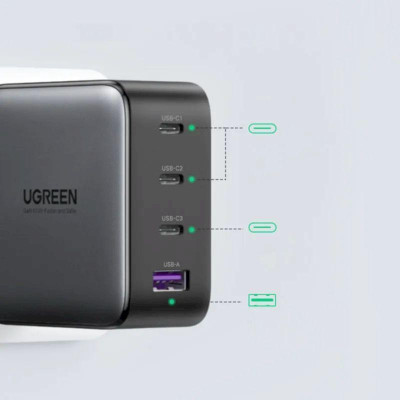 Ugreen UG40747CD226TK 100W EU PD3.0 GaN màu đen 3C + 1A sạc siêu nhanh 4 cổng 3 x usb type C và 1 x A chân cắm tròn - HÀNG CHÍNH HÃNG