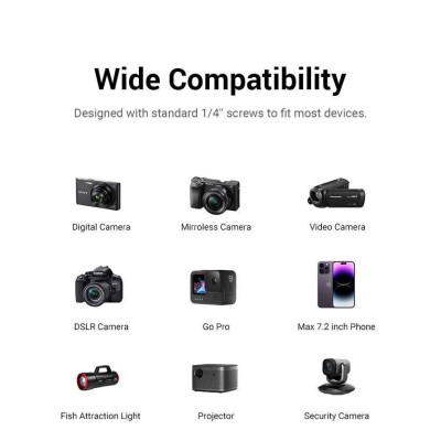 Ugreen UG15187LP661TK tripod 3 chân cao 55cm-170cm xoay 360 độ bằng nhôm Gậy tự chụp ảnh chuyên nghiệp chống trượt cho điện thoại hoặc máy ảnh đế màu đen max 5kg - HÀNG CHÍNH HÃNG