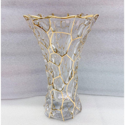 BÌNH CĂM HOA THỦY TINH VÂN RẠN VIỀN VÀNG CAO CẤP SANG TRỌNG 30CM