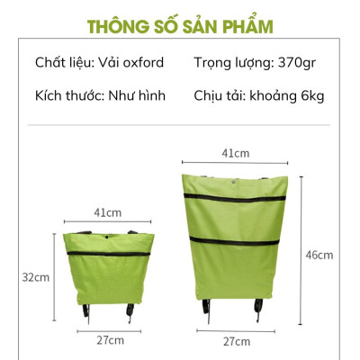 Xe kéo đi siêu thị, xe đi chợ gấp gọn dạng túi có bánh xe kéo tiện lợi - màu sắc giao ngẫu nhiên