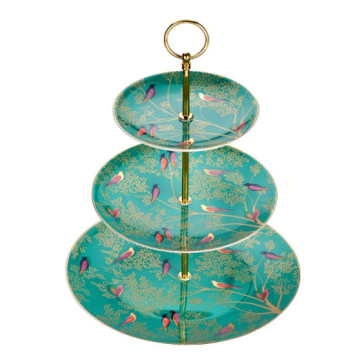 Portmeirion Sara Miller Chelsea Đĩa 3 tầng xanh Nhập khẩu Anh Quốc