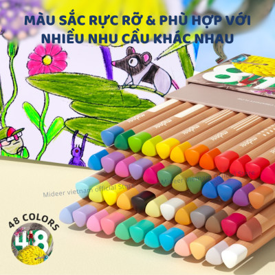 Bút chì màu vẽ tranh cao cấp mideer Vibrant Colored Pencil  24/36/48 màu, Chì vẽ chuyên nghiệp