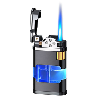 Vỏ Hột Quẹt Bật Lửa Khè Gas AB905 Khò 1 Tia Mạnh Mẽ Thân Bật Lửa Lộ Thiên Trong Suốt Đèn Led Nhấp Nháy Cực Đẹp-Có Hộp