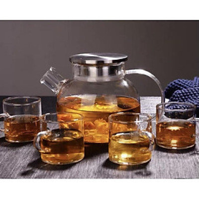 (SẴN) Set 1 bình trà 1 L + 6 cốc 100ml , chất liệu thủy tinh chịu nhiệt cao cấp  