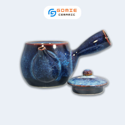 Ấm Trà Kiểu Nhật Men xanh hỏa biến - Ấm trà có tay cầm dài men hỏa biến - Gốm sứ cao cấp Bát Tràng