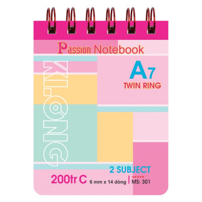 Sổ lỗ kép Klong A7 200tr Bìa Nhựa KLONG; MS: 301