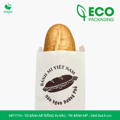 MFT1T1N - 24x9.5x4.5 cm - 200 Túi bánh mì Trắng, in sẵn họa tiết XE BÁNH MÌ - Bao bánh mì Túi giấy thực phẩm an toàn