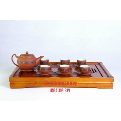 Bộ ấm chén bộ ấm trà hoa ban đỏ gốm Bát Tràng