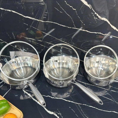 Chảo inox 5 lớp nano nhiệt Seka chống dính tự nhiên có nắp kính cao cấp size 22-24-26cm