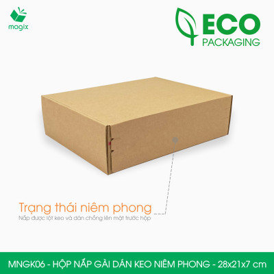 MNGK06 - 28x21x7cm - COMBO 20 HỘP CARTON NẮP GÀI HÔNG CÓ KEO NIÊM PHONG - THÙNG HỘP CARTON ĐÓNG HÀNG