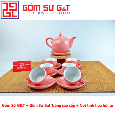 Bộ trà chóp lửa màu hồng Gốm Sứ G&T