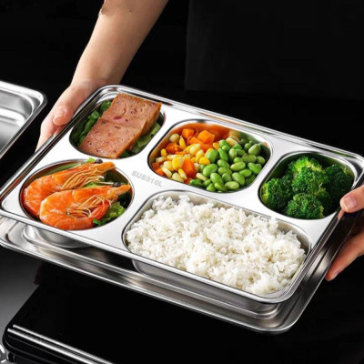 Khay Đựng Cơm Thức Ăn Inox 5 sâu lòng - Khay Cơm Inox 304 ( Tùy Chọn Nắp Khay )