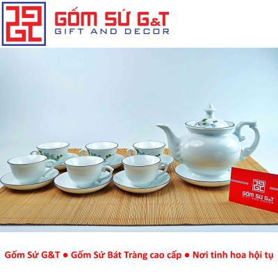 Bộ trà cát tường vẽ hoa đào xanh Gốm Sứ G&T