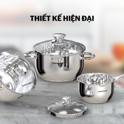 Bộ nồi inox 5 đáy Sunhouse SHG688 - Hàng Chính Hãng