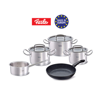 Bộ nồi 4 nồi cao cấp Fissler Original Pro thép không gỉ (inox) và 1 chảo chống dính Stardust, nhập khẩu từ Đức
