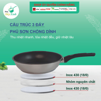 Chảo Chống Dính Bếp Từ 3 Đáy Fivestar Tặng 5 Muỗng (22cm)