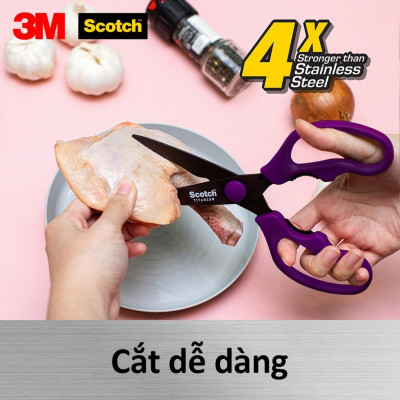 Kéo nhà bếp Scotch 3M tay cầm màu tím cao cấp có thể tháo rời, lưỡi kéo sắc bén, chống gỉ sét, kháng khuẩn KS-DT, Purple
