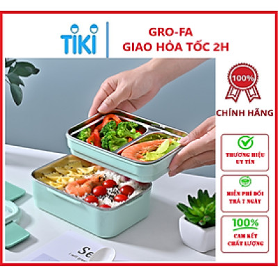 Hộp Cơm Giữ Nhiệt 2 Tầng Inox 2 Lớp Chắn Chắn Tặng kèm muỗng- Hàng Chính Hãng ( Màu ngẫu nhiên)
