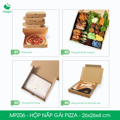 MPZ06 - 26x26x4 cm - 100 Hộp nắp gài pizza đa dụng - Hộp nắp gập, hộp carton gói hàng, hộp quà
