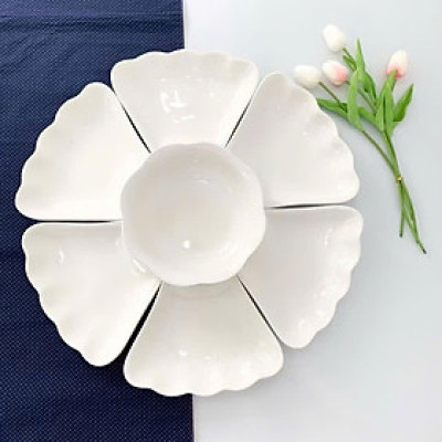 Bộ bát đĩa hoa mặt trời 7 món thắp hương gia tiên bằng nhựa an toàn size đại đường kính 51cm