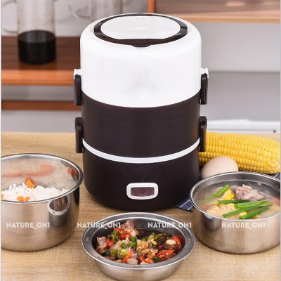 Bộ Hộp Cơm Giữ Nhiệt Văn Phòng Cao Cấp Cắm Điện inox 3 tầng - Hàng Chính Hãng