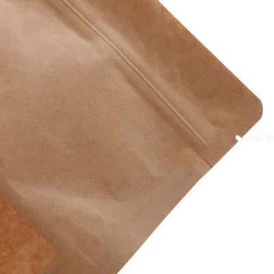 1 ký Túi Zip Giấy Kraft Nâu Đáy Bằng- 8 cạnh  Có Cửa Sổ
