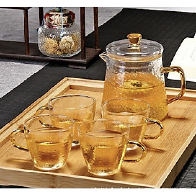 BỘ ẤM CHÉN PHA TRÀ THỦY TINH KÈM KHAY GỖ VÂN SẦN ( KHAY GIAO NGẪU NHIÊN ) VD21