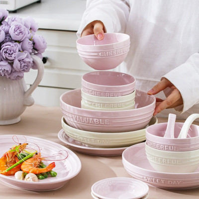 Bộ Bát Đĩa Chén Dĩa Cao Cấp Phong Cách Châu Âu Trắng mix Tím Men Dày Dặn Sáng