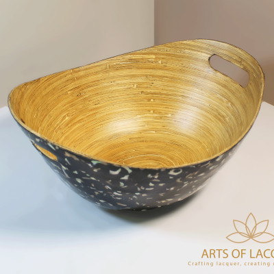 Bát Thuyền Sơn Mài Đen Khảm Trai