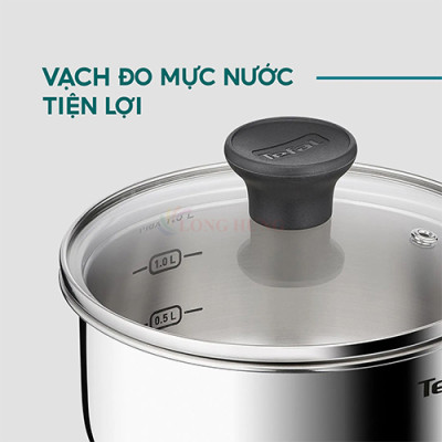 Nồi cán dài/quánh Inox liền khối có nắp Tefal Starter 16cm E3252295/18cm E3252395 - Hàng chính hãng