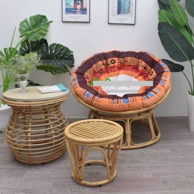 Ghế mặt trăng Papasan mây thật cao cấp Juno Sofa size 1m, Nệm hoa văn Indochine
