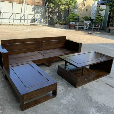 Bộ sofa gỗ sồi sơn màu Oak Juno Sofa 2m3, kèm đôn góc linh hoạt và Bàn trà gỗ