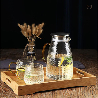 Bộ bình cốc vân lá liễu dập nổi | BỘ BÌNH CỐC THỦY TINH CHỊU NHIỆT BOROSILICATE SIÊU BỀN SIÊU NHẸ CAO CẤP KHÔNG Ố MÀU