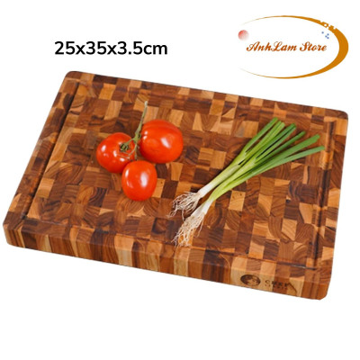 Thớt Gỗ Teak Bản Siêu Lớn Dày Cao Cấp 25x35x3.5 cm Không Mùn, Không Mọt Mối An Toàn Cho Sức Khỏe - Thớt gỗ Cứng Dày Có Rãnh Chống Tràn Đặc Biệt Dùng Làm Khay Phục Vụ Các Món Nướng BBQ