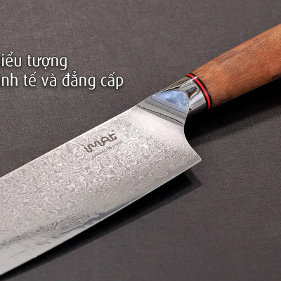 Dao gọt Damascus iMat, lưỡi dài 12cm được làm bằng bằng thép không gỉ 9Cr18, cán gỗ cẩm lai tự nhiên