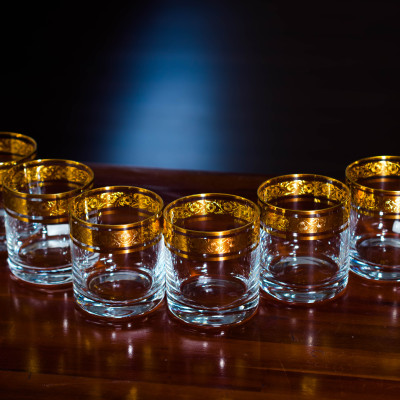 Bộ 6 ly Uống Nước Pha Lê Mạ Vàng 24K 300ml Hoa Văn Cổ Điển