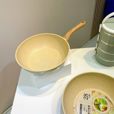 Chảo Chống Dính Bếp Từ Vân Đá Kiểu Nhật 20-30cm, Đáy Từ Ceramic Cán Gỗ [Hàng Loại Một] - HÀNG CHÍNH HÃNG MINIIN